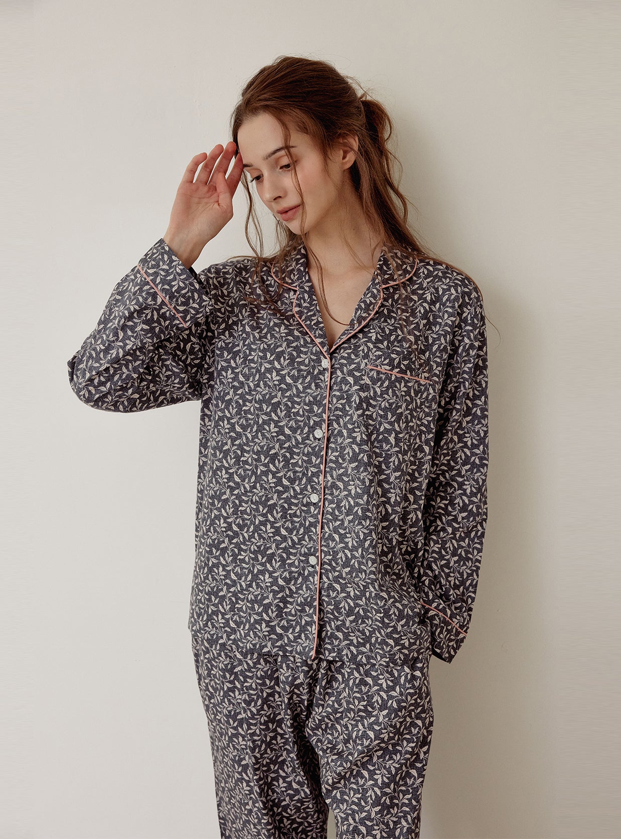 Botany Modal Cotton Collar Long - Sleeve Pajama Set - premium Korean sleepwear by LUNALUZ
