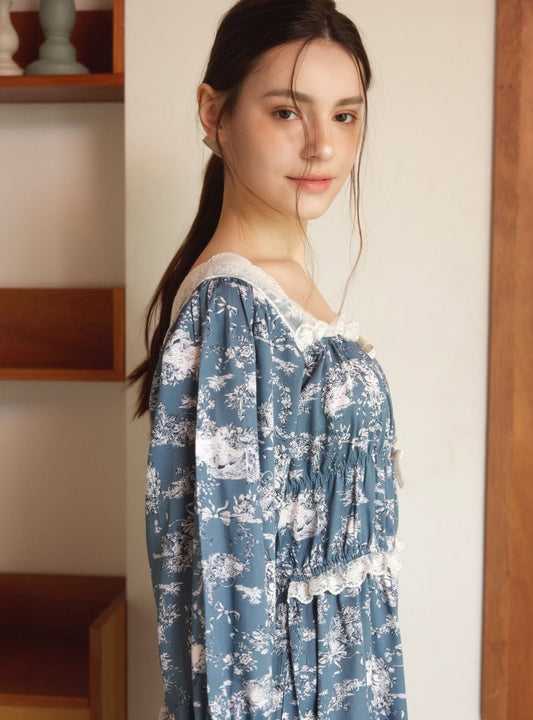 Charlotte Modal Cotton Long - Sleeve Square - Neck Nightdress - premium Korean sleepwear by LUNALUZ