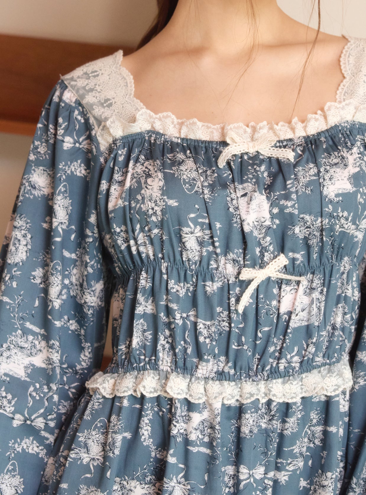 Charlotte Modal Cotton Long - Sleeve Square - Neck Nightdress - premium Korean sleepwear by LUNALUZ