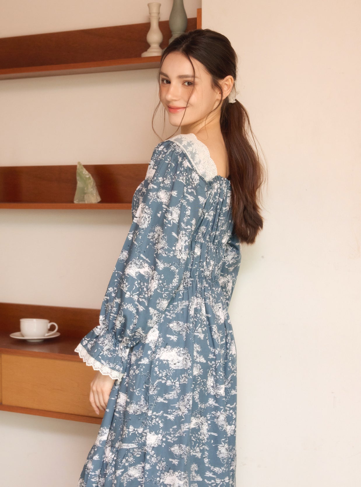 Charlotte Modal Cotton Long - Sleeve Square - Neck Nightdress - premium Korean sleepwear by LUNALUZ