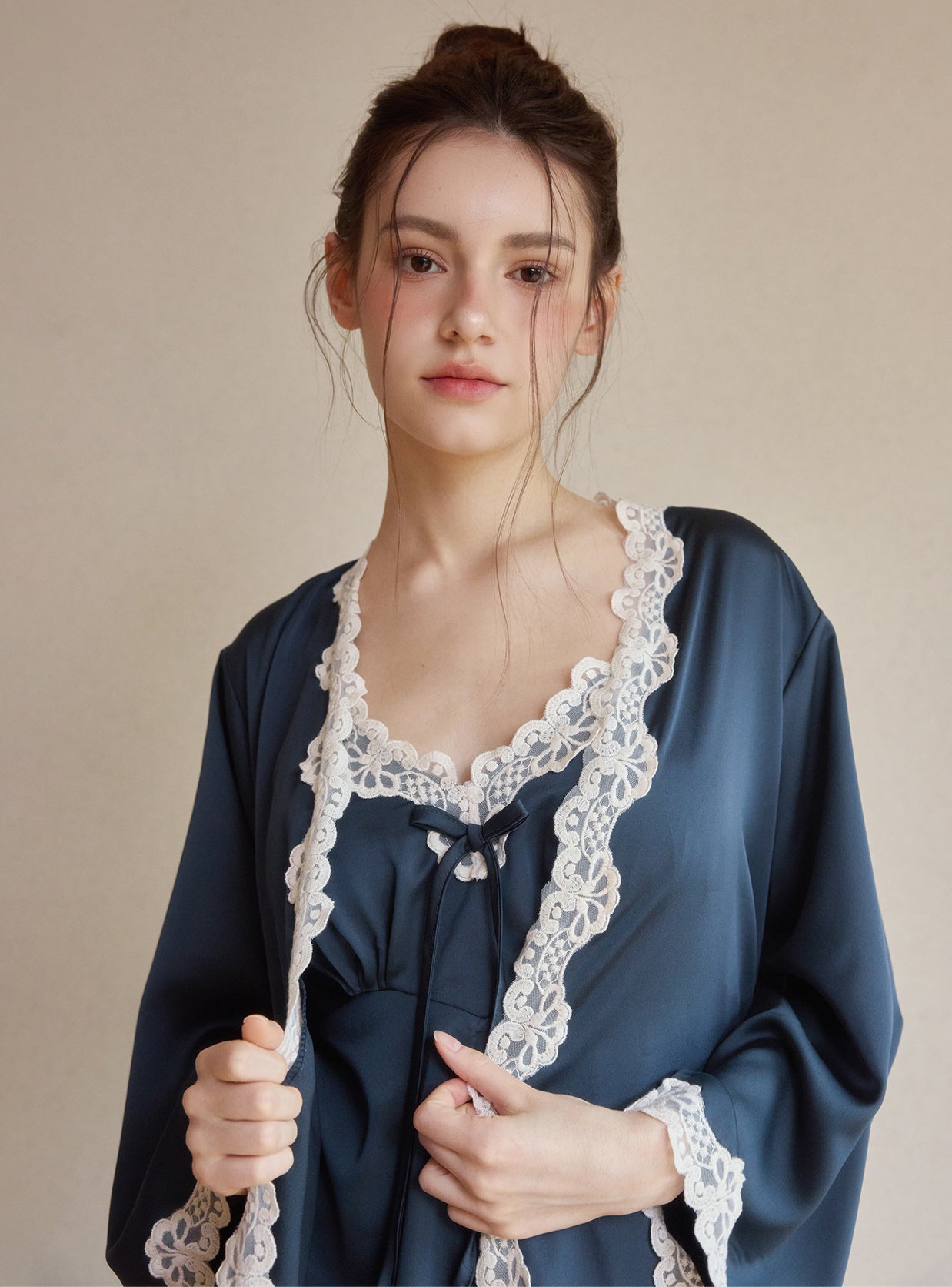 Clara Silk - Satin Slip & Robe Set - premium Korean sleepwear by LUNALUZ