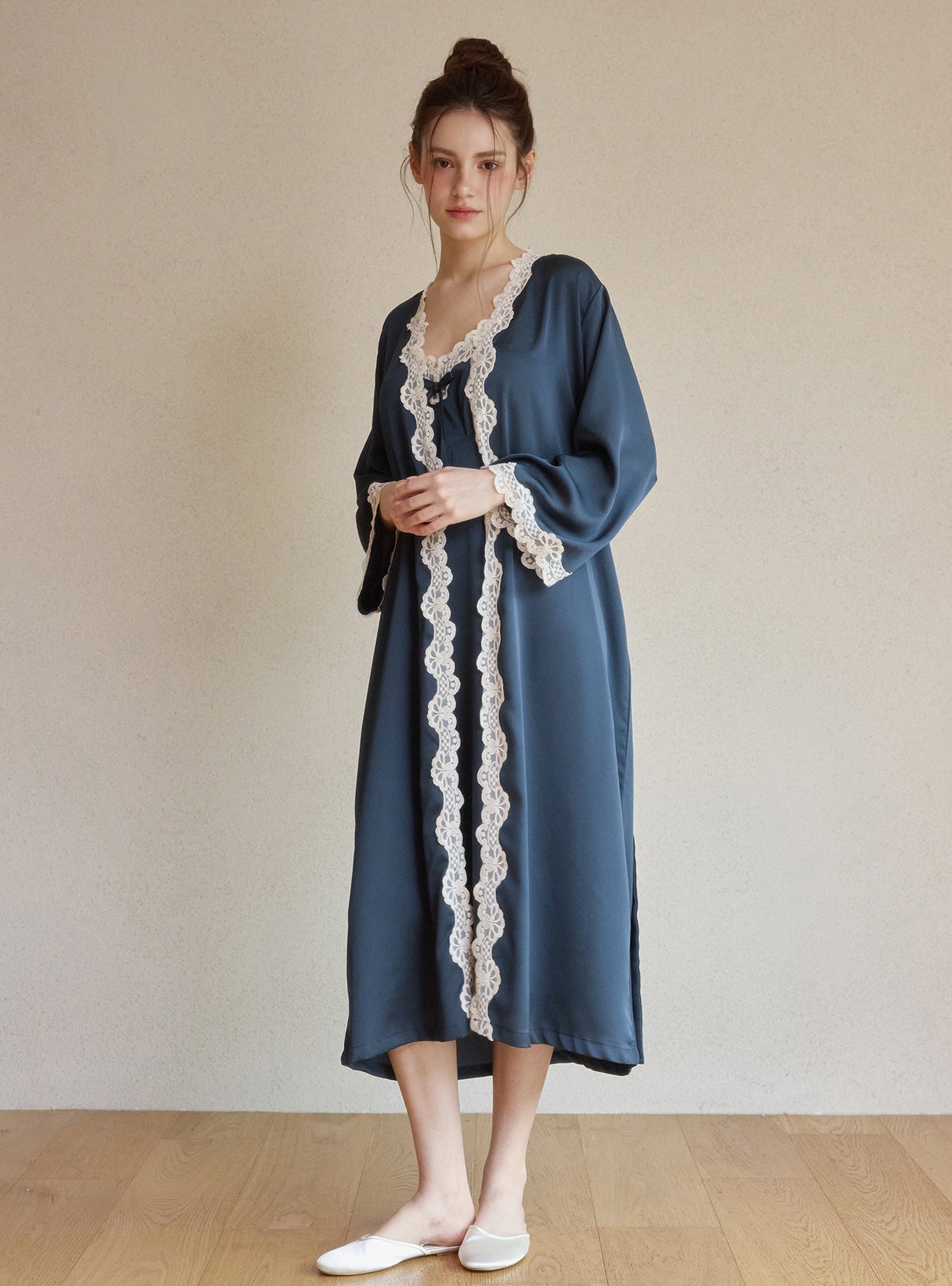 Clara Silk - Satin Slip & Robe Set - premium Korean sleepwear by LUNALUZ