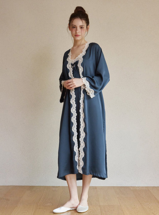 Clara Silk - Satin Slip & Robe Set - premium Korean sleepwear by LUNALUZ