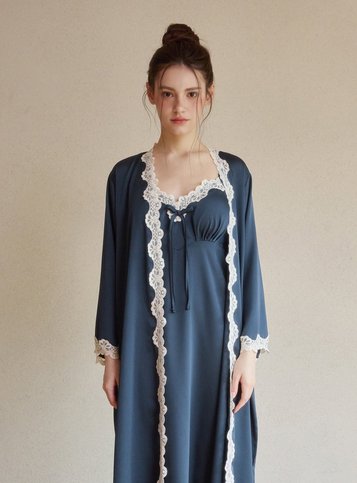 Clara Silk - Satin Slip & Robe Set - premium Korean sleepwear by LUNALUZ