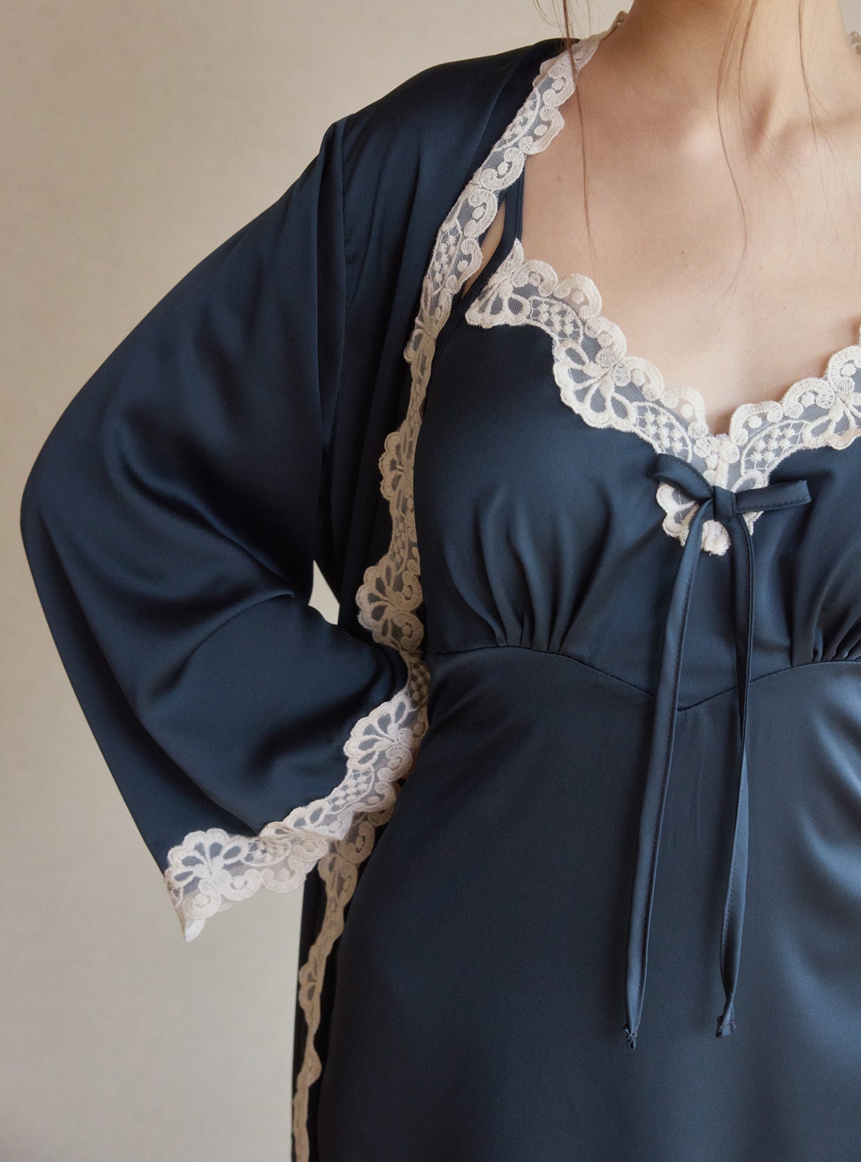 Clara Silk - Satin Slip & Robe Set - premium Korean sleepwear by LUNALUZ