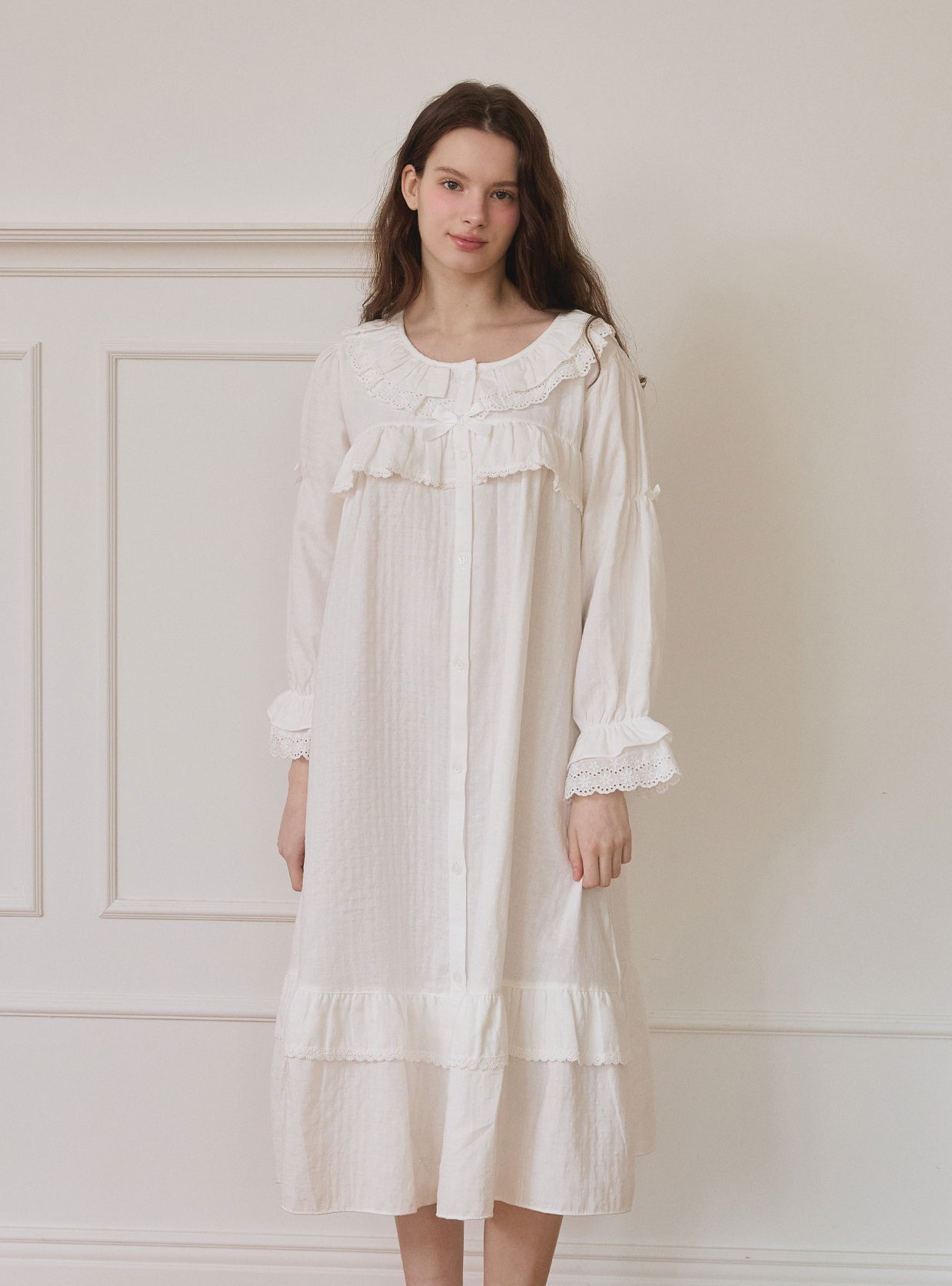 Clieng Airy Cotton - Blend Round - Neck Nightdress - premium Korean sleepwear by LUNALUZ