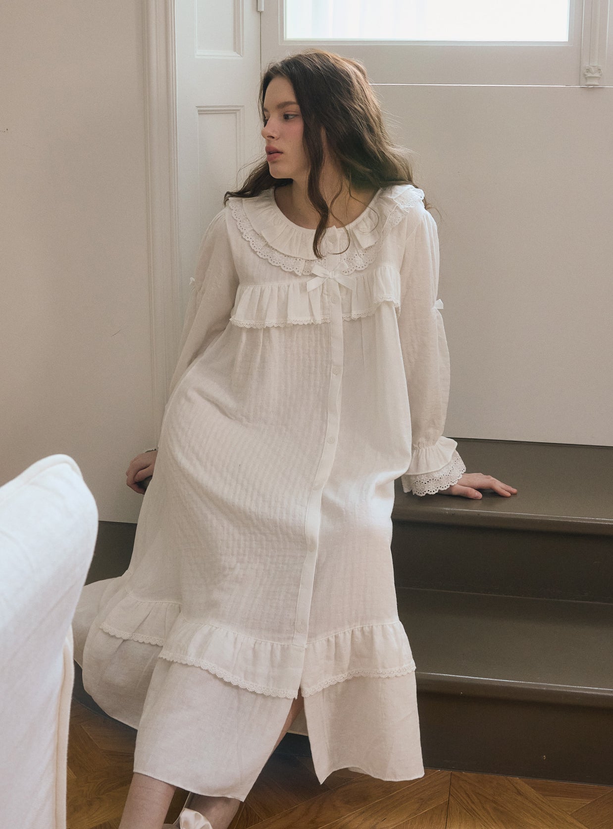 Clieng Airy Cotton - Blend Round - Neck Nightdress - premium Korean sleepwear by LUNALUZ
