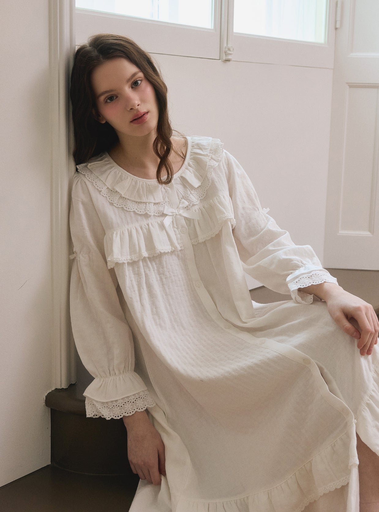 Clieng Airy Cotton - Blend Round - Neck Nightdress - premium Korean sleepwear by LUNALUZ
