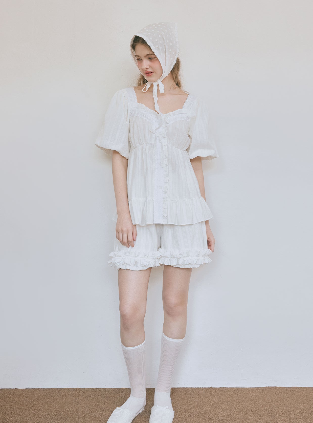 Cozet Cotton Square - Neck Short - Sleeve Pajama Set - premium Korean sleepwear by LUNALUZ