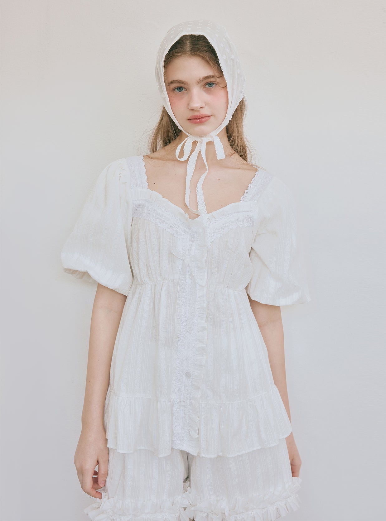 Cozet Cotton Square - Neck Short - Sleeve Pajama Set - premium Korean sleepwear by LUNALUZ