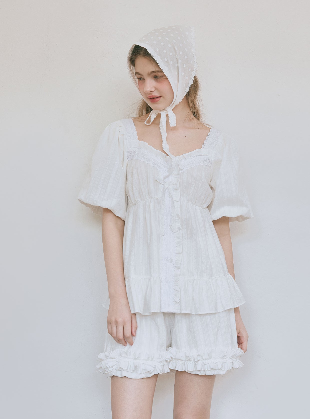 Cozet Cotton Square - Neck Short - Sleeve Pajama Set - premium Korean sleepwear by LUNALUZ