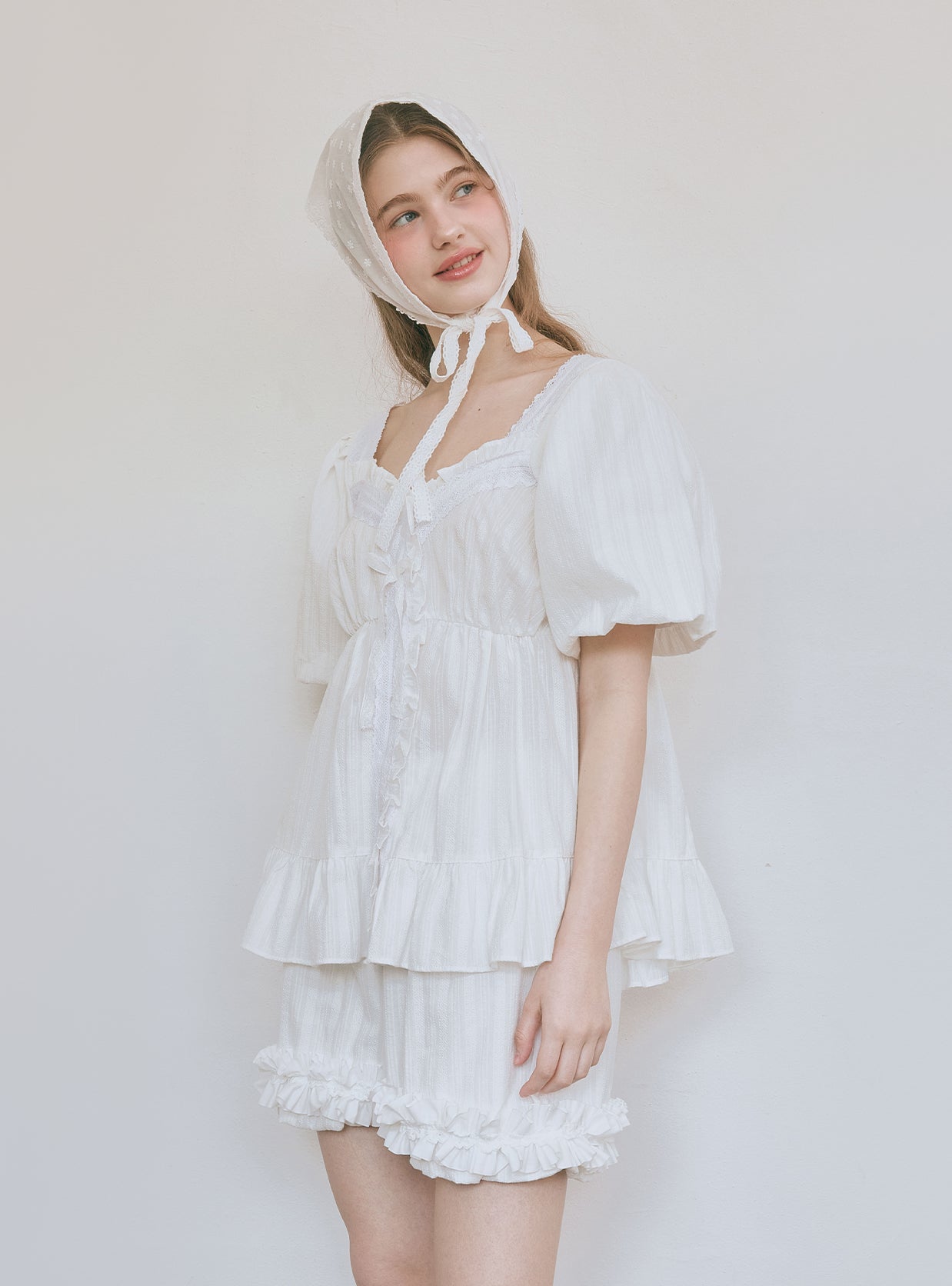 Cozet Cotton Square - Neck Short - Sleeve Pajama Set - premium Korean sleepwear by LUNALUZ