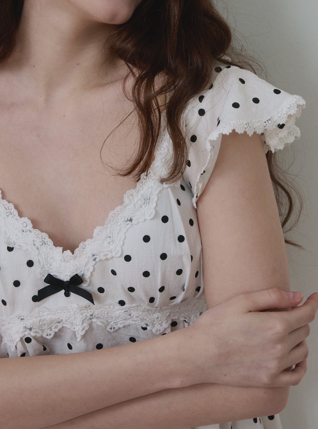 Cozy Dot Sleeveless Bra - Cup Nightdress - premium Korean sleepwear by LUNALUZ