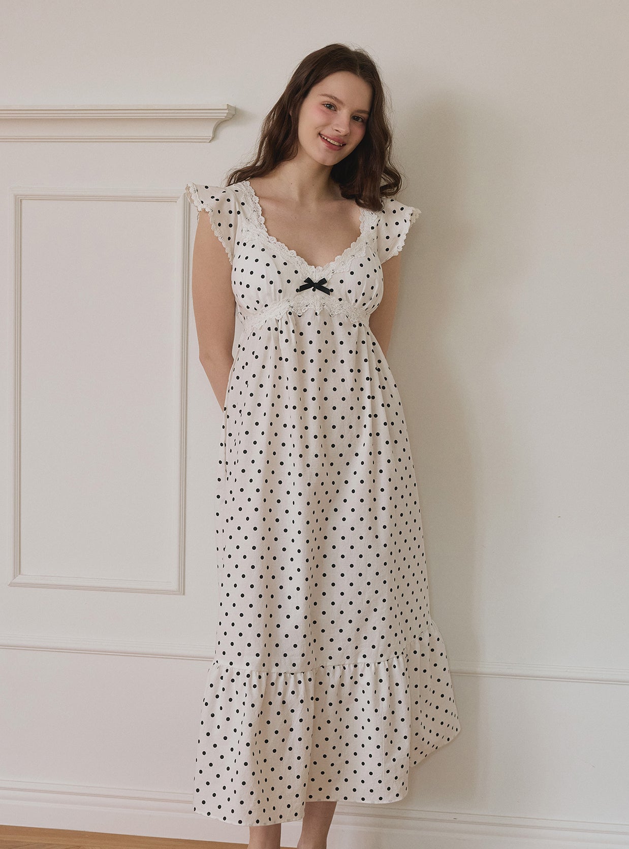 Cozy Dot Sleeveless Bra - Cup Nightdress - premium Korean sleepwear by LUNALUZ