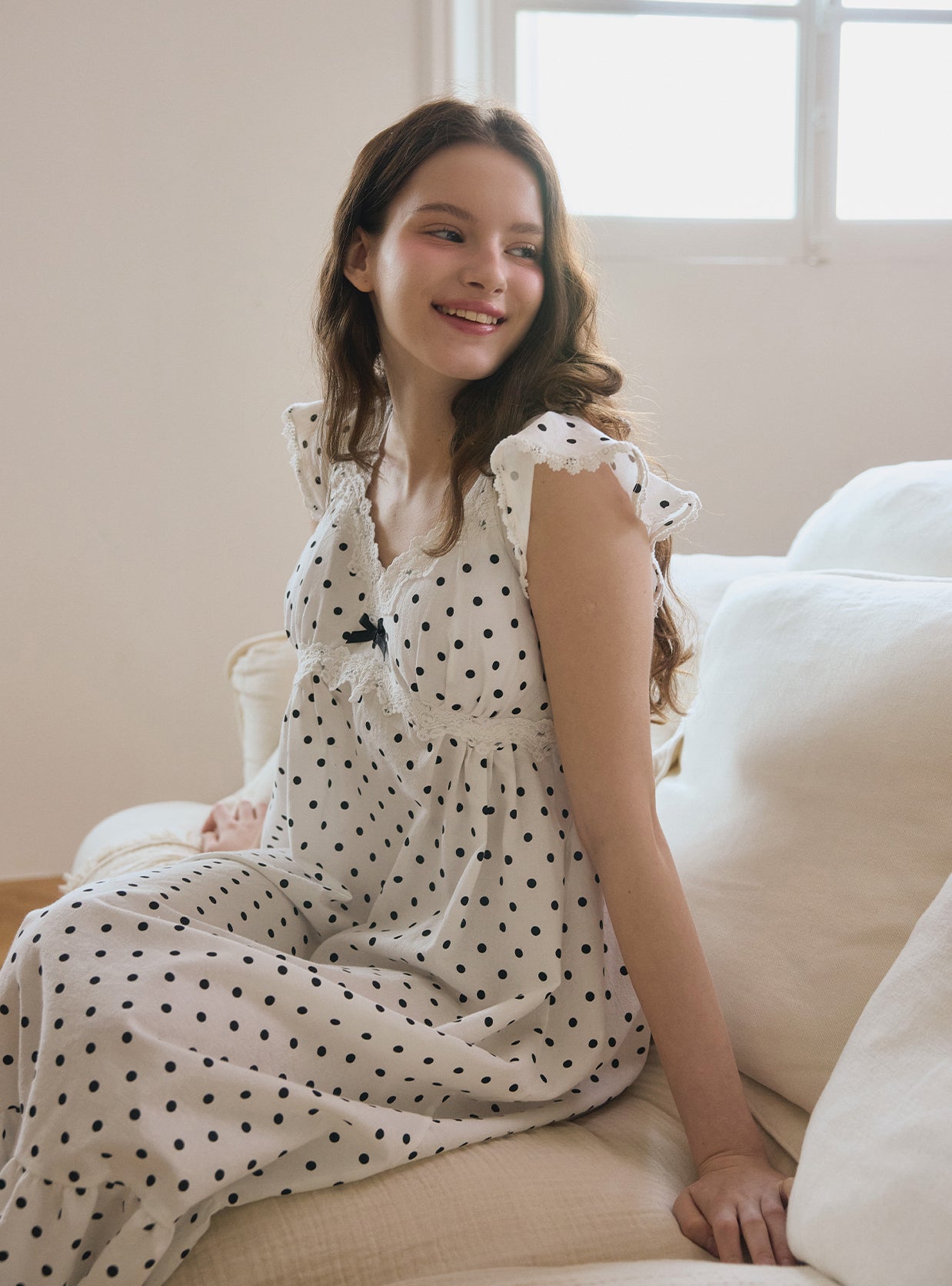 Cozy Dot Sleeveless Bra - Cup Nightdress - premium Korean sleepwear by LUNALUZ