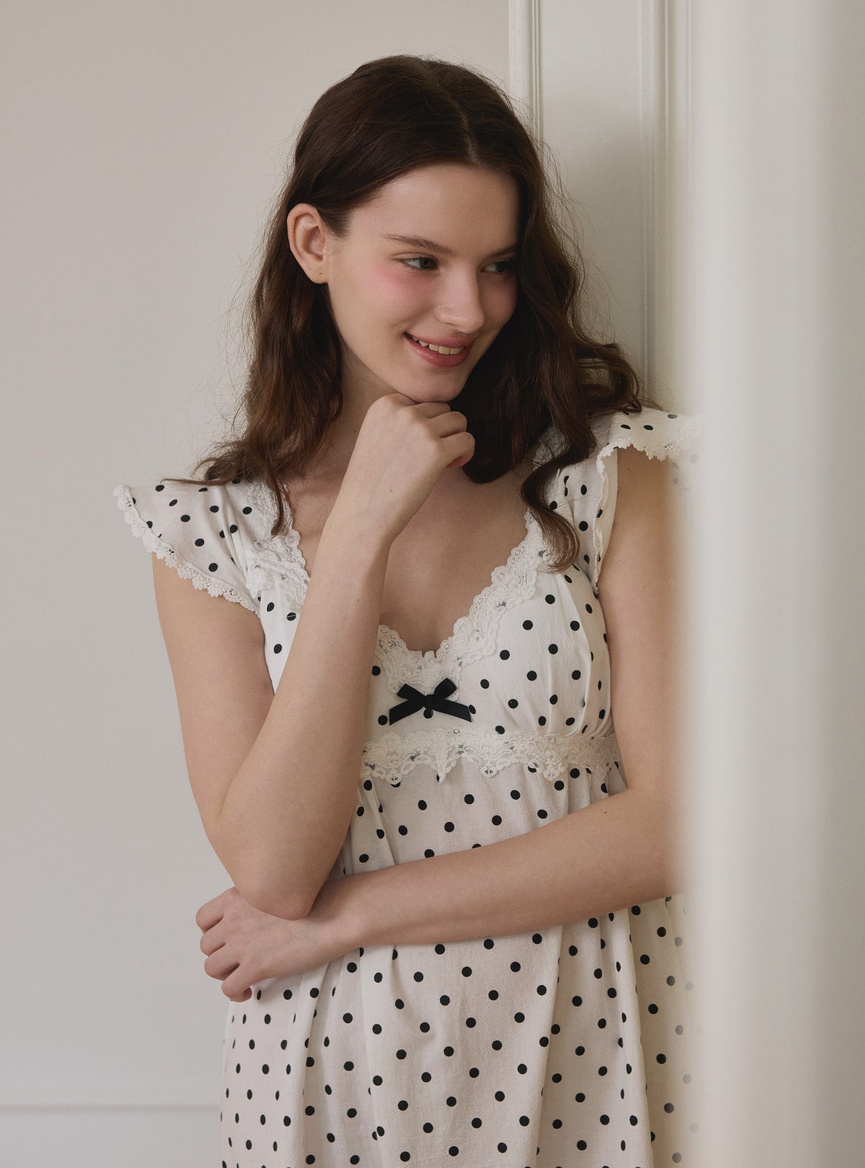 Cozy Dot Sleeveless Bra - Cup Nightdress - premium Korean sleepwear by LUNALUZ