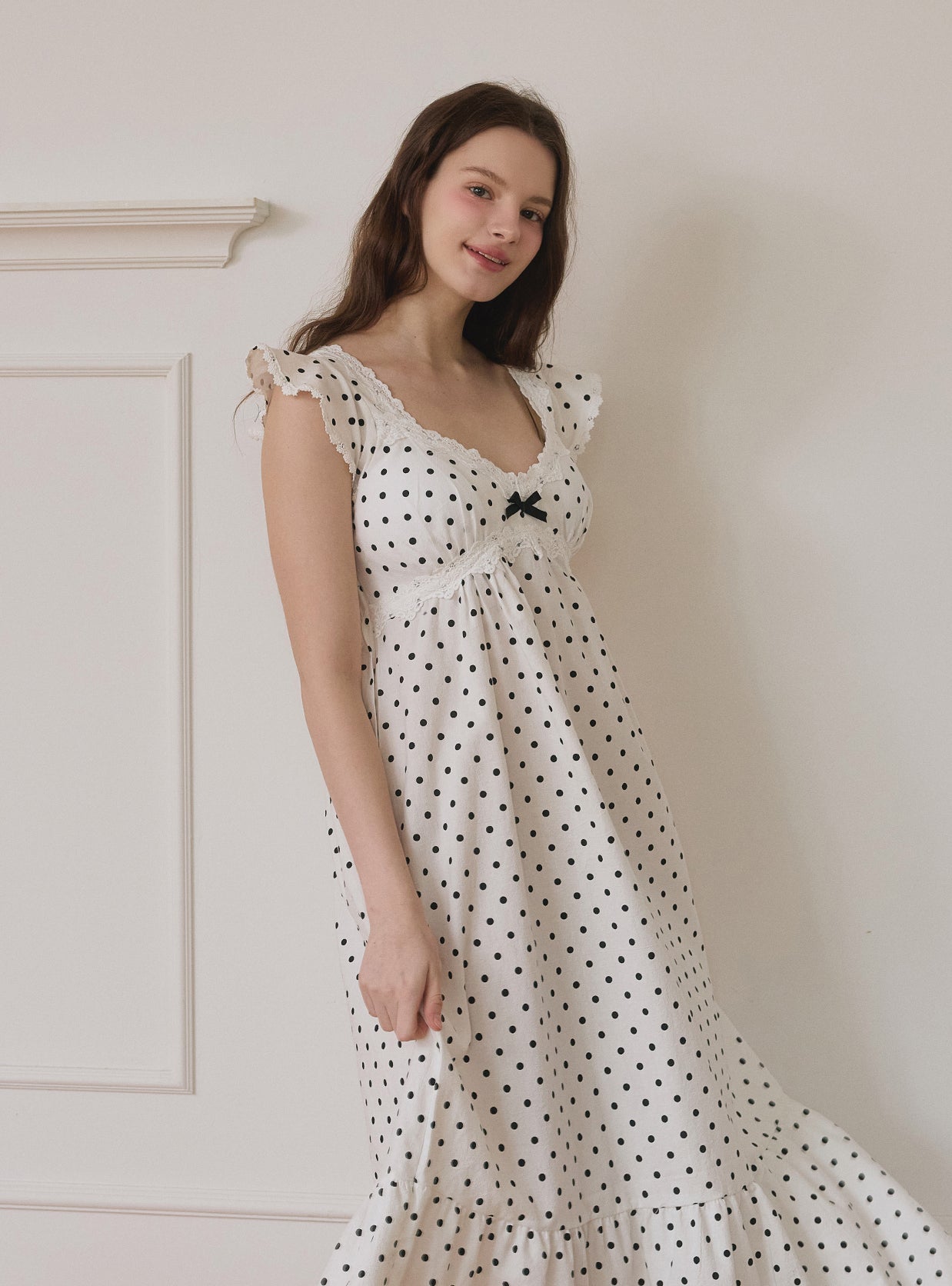 Cozy Dot Sleeveless Bra - Cup Nightdress - premium Korean sleepwear by LUNALUZ