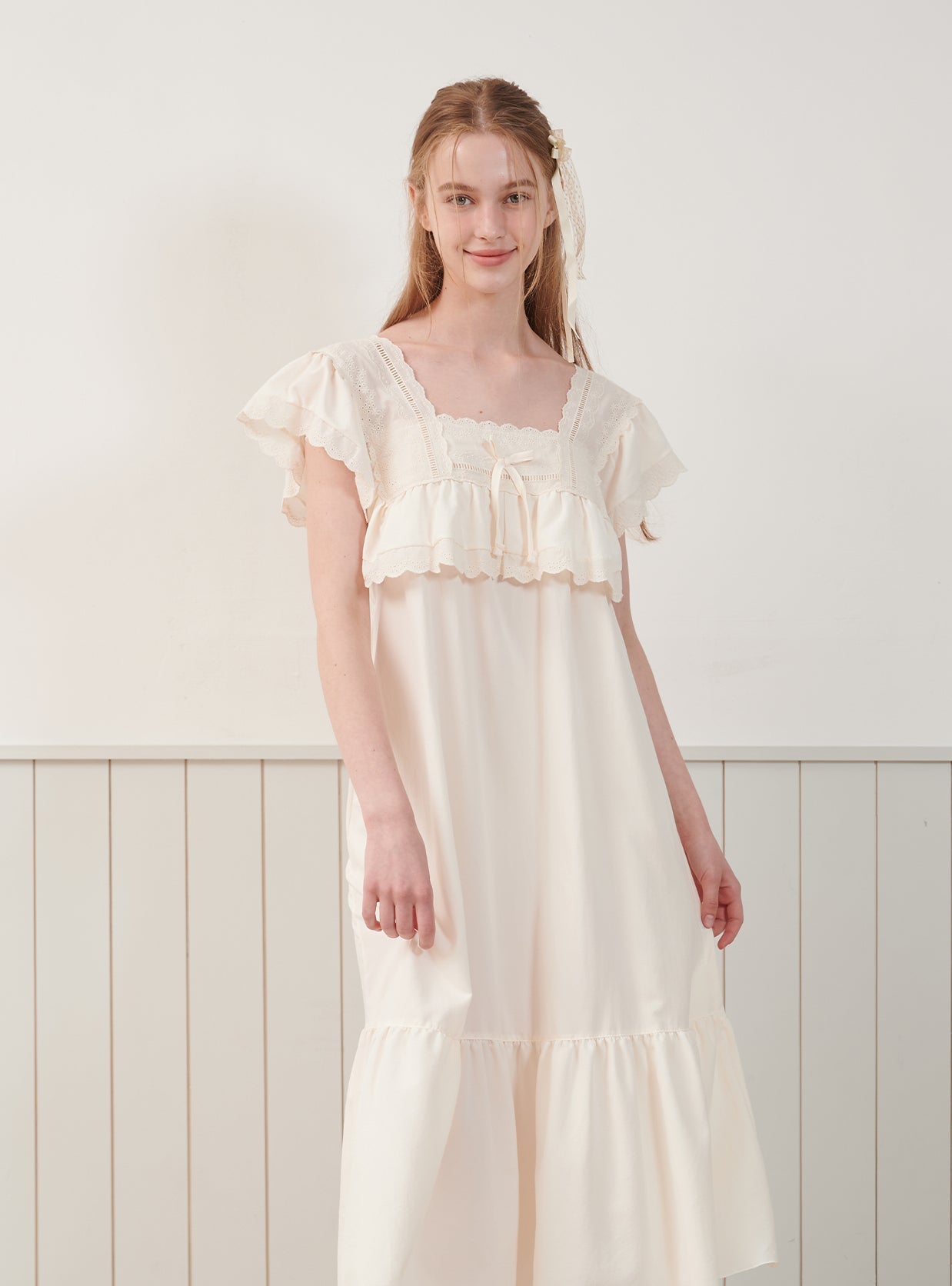Creamy Sand - Washing Square - Neck Sleeveless Nightdress - premium Korean sleepwear by LUNALUZ