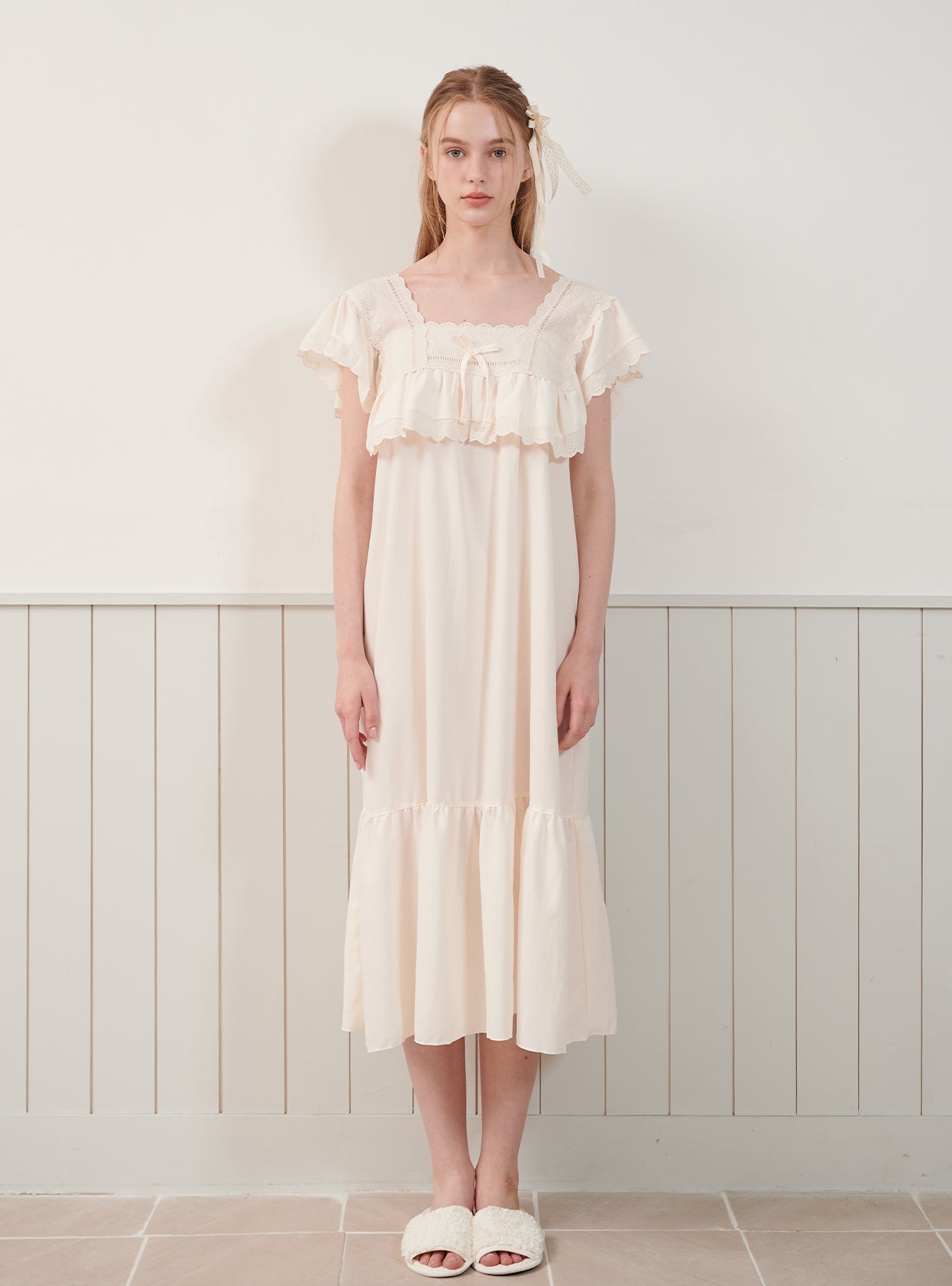 Creamy Sand - Washing Square - Neck Sleeveless Nightdress - premium Korean sleepwear by LUNALUZ