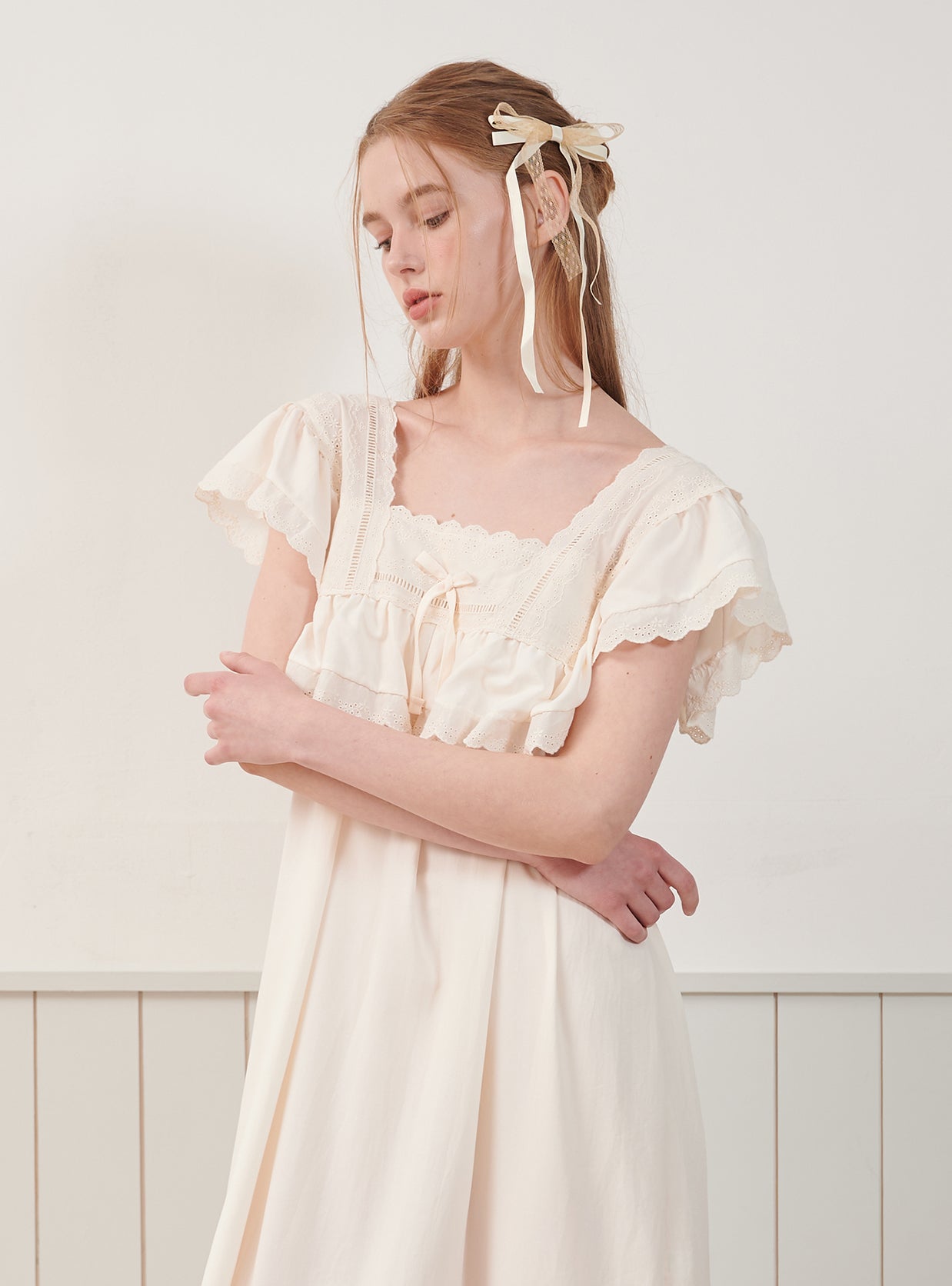 Creamy Sand - Washing Square - Neck Sleeveless Nightdress - premium Korean sleepwear by LUNALUZ