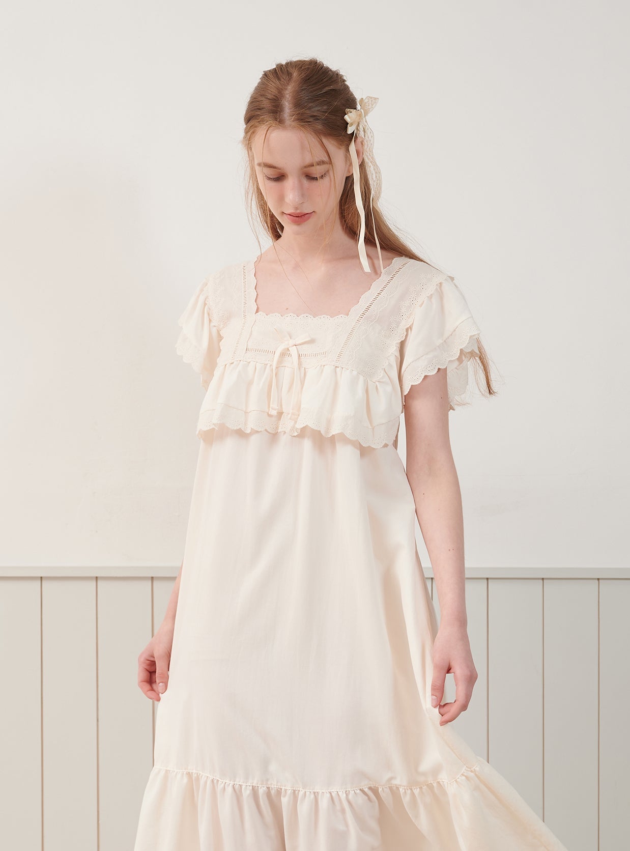 Creamy Sand - Washing Square - Neck Sleeveless Nightdress - premium Korean sleepwear by LUNALUZ