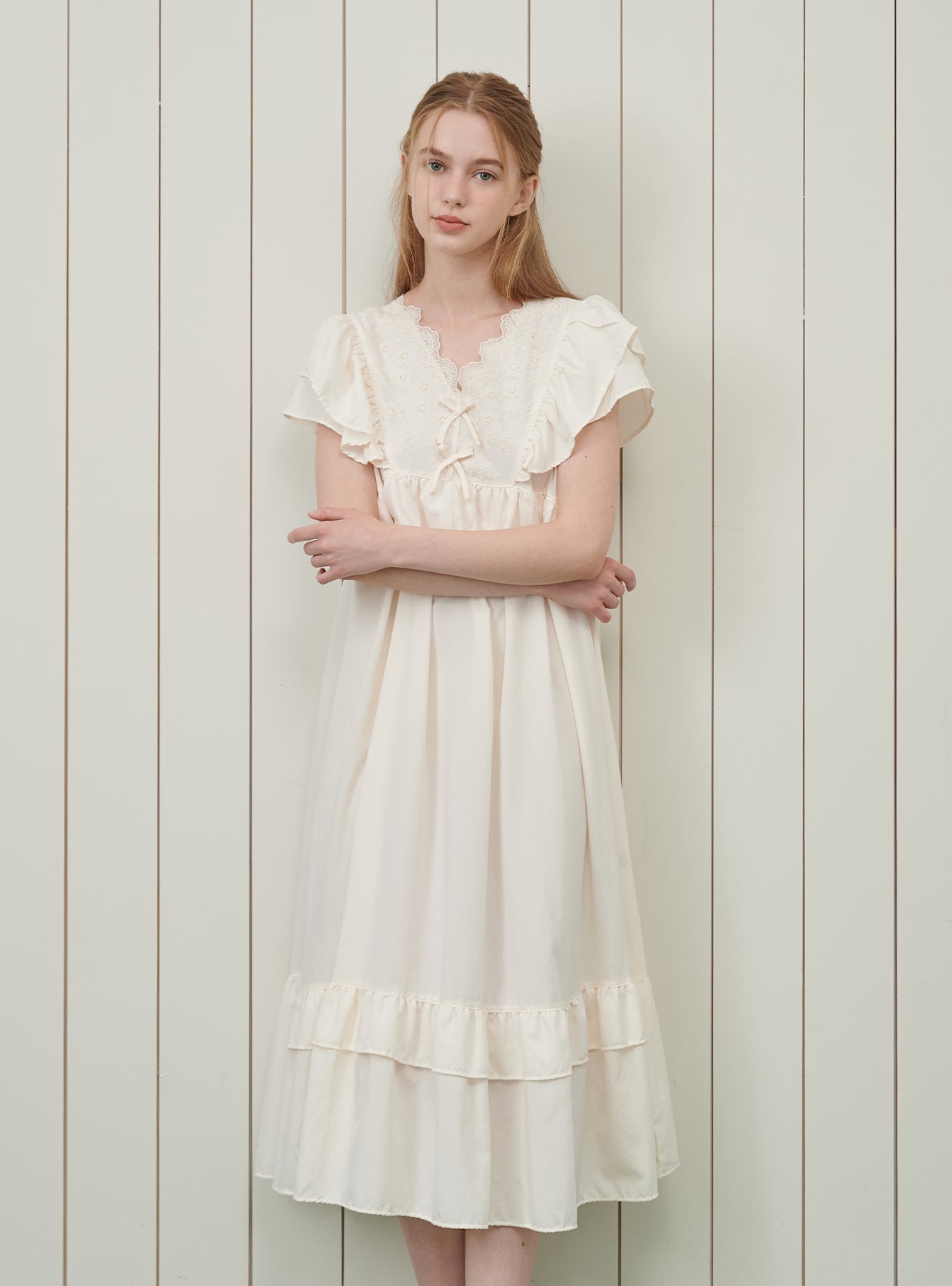 Creamy Sand - Washing V - Neck Short - Sleeve Nightdress - premium Korean sleepwear by LUNALUZ
