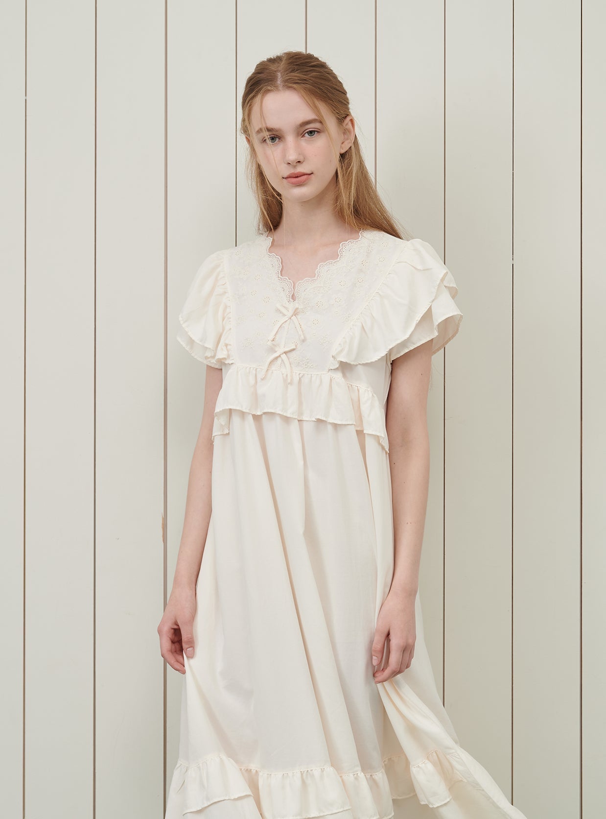 Creamy Sand - Washing V - Neck Short - Sleeve Nightdress - premium Korean sleepwear by LUNALUZ