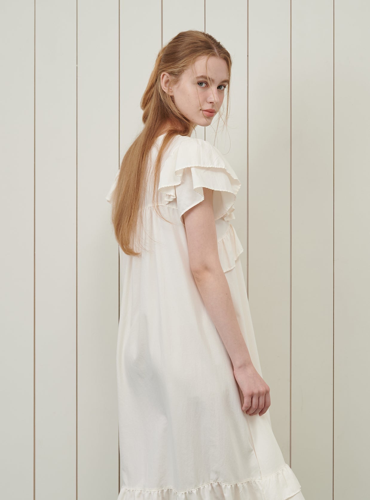 Creamy Sand - Washing V - Neck Short - Sleeve Nightdress - premium Korean sleepwear by LUNALUZ