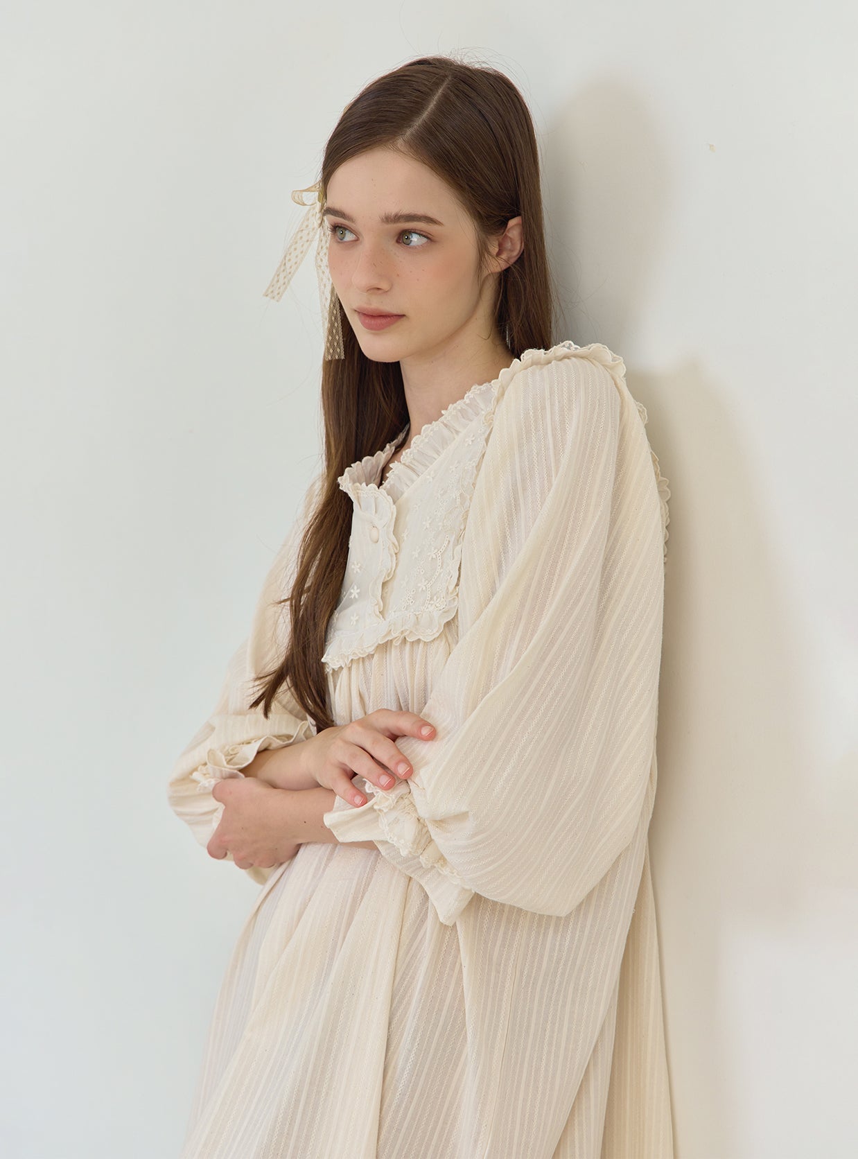 Daphne Cotton V - Neck Long - Sleeve Nightdress (2 Colors) - premium Korean sleepwear by LUNALUZ