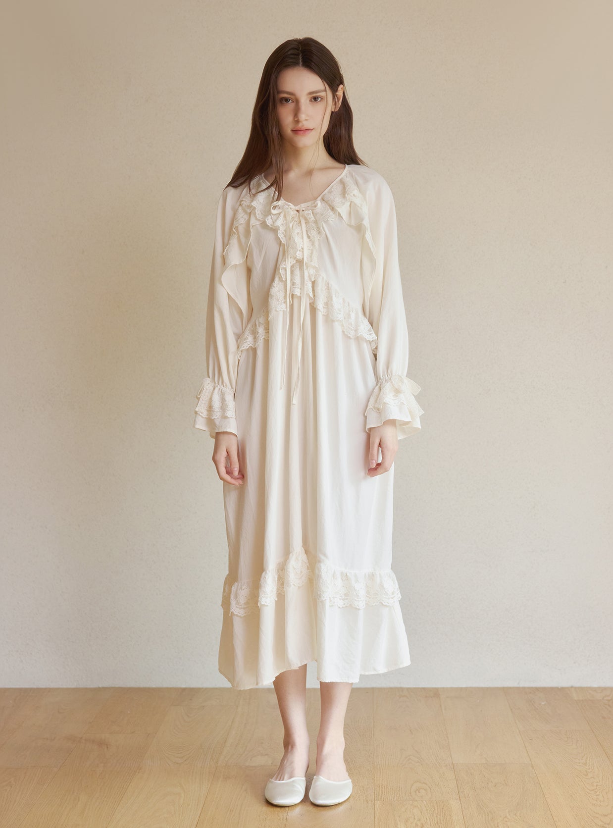 Della Sand - Washed V - Neck Nightdress - premium Korean sleepwear by LUNALUZ