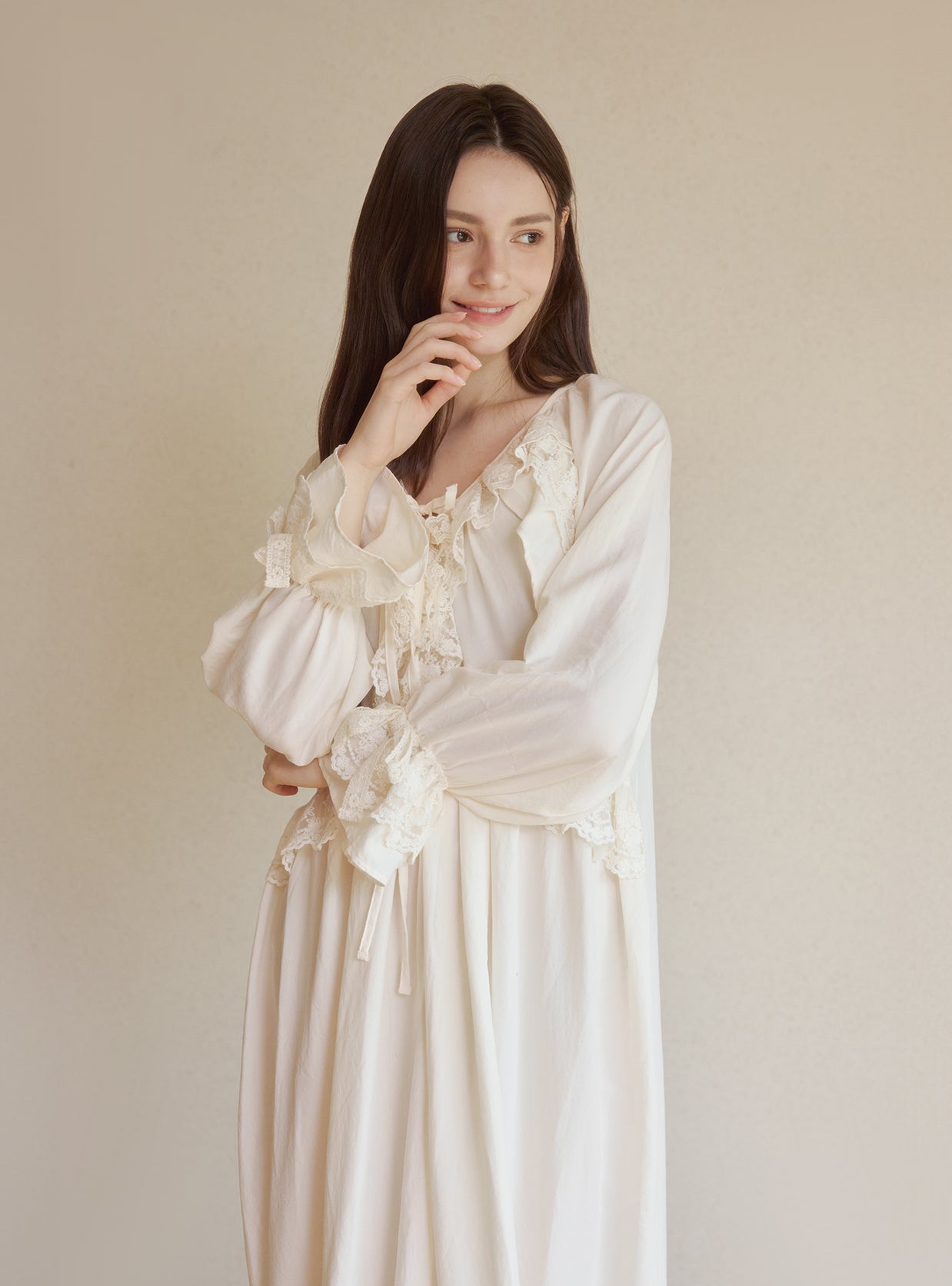 Della Sand - Washed V - Neck Nightdress - premium Korean sleepwear by LUNALUZ