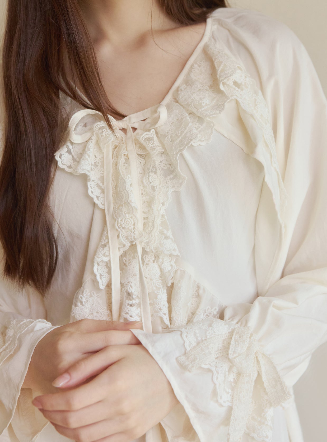 Della Sand - Washed V - Neck Nightdress - premium Korean sleepwear by LUNALUZ