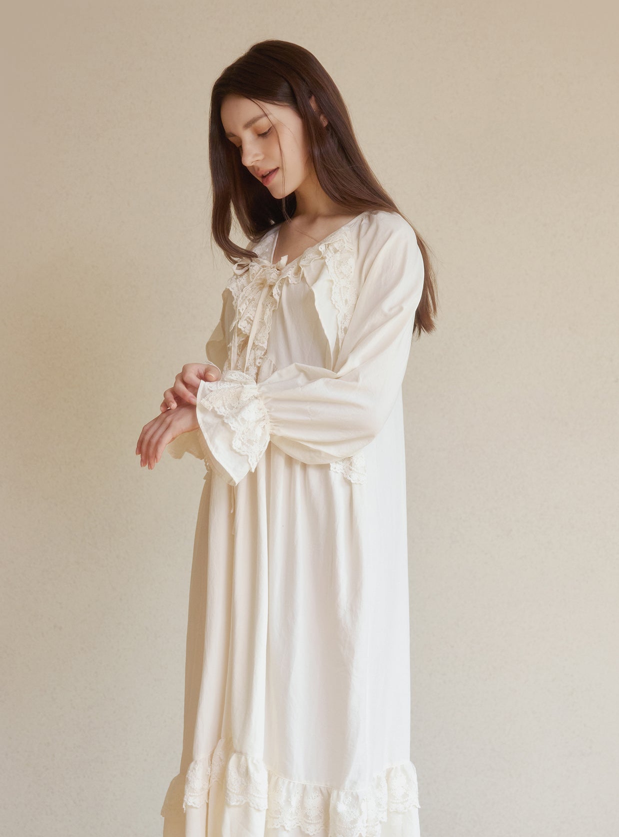 Della Sand - Washed V - Neck Nightdress - premium Korean sleepwear by LUNALUZ