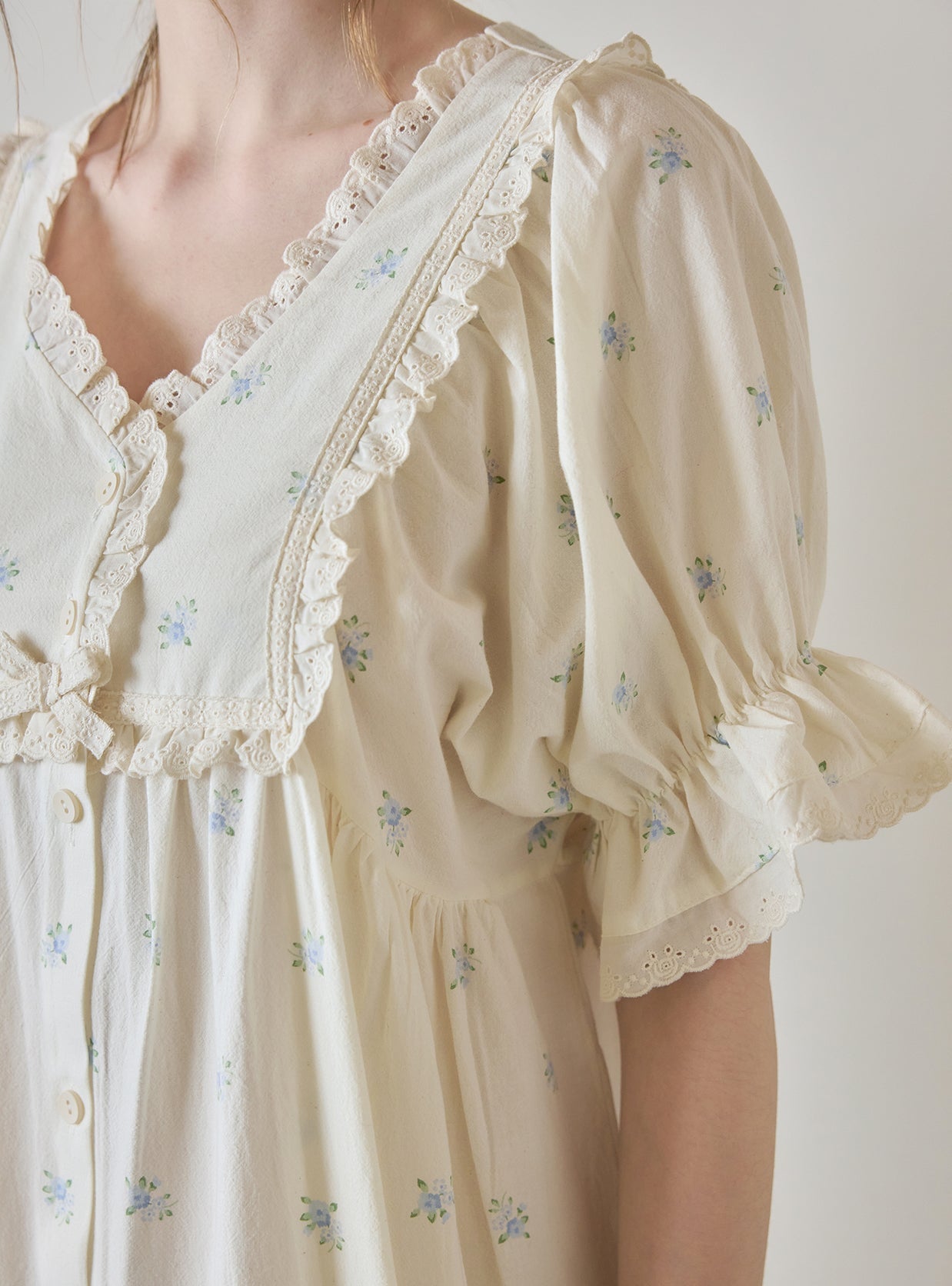 DeMarie Cotton Short Sleeve V - Neck Dress (Sleepwear) - premium Korean sleepwear by LUNALUZ