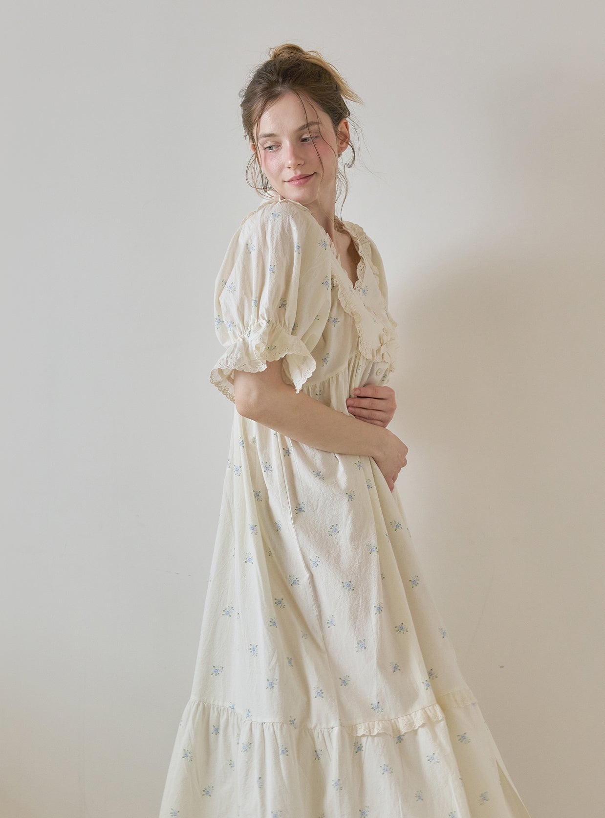 DeMarie Cotton Short Sleeve V - Neck Dress (Sleepwear) - premium Korean sleepwear by LUNALUZ