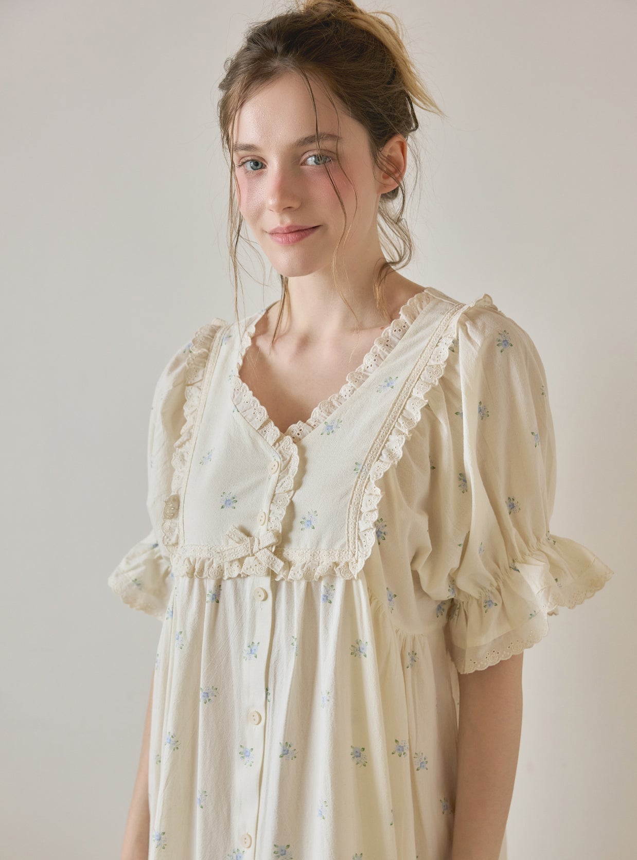DeMarie Cotton Short Sleeve V - Neck Dress (Sleepwear) - premium Korean sleepwear by LUNALUZ