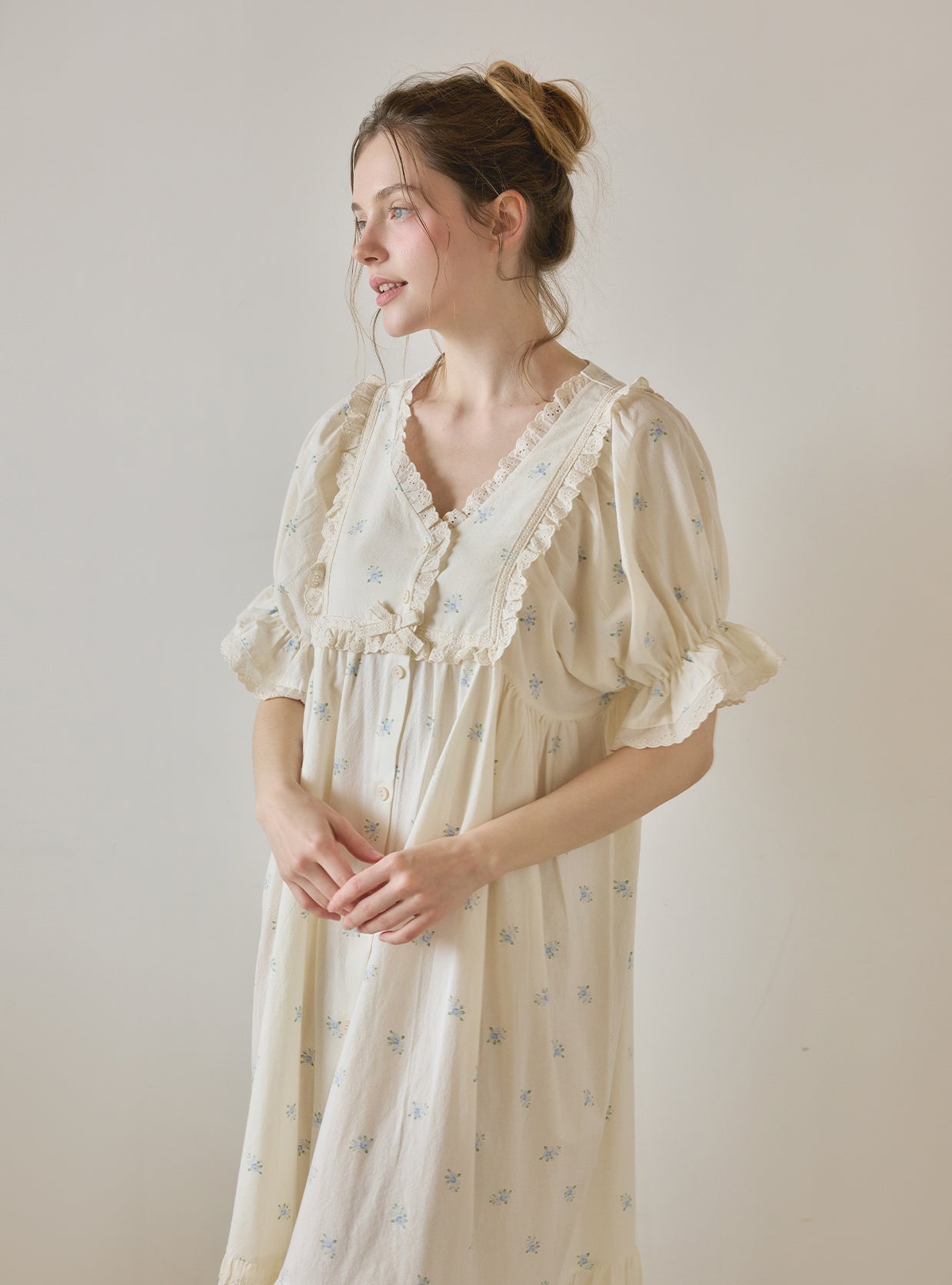 DeMarie Cotton Short Sleeve V - Neck Dress (Sleepwear) - premium Korean sleepwear by LUNALUZ