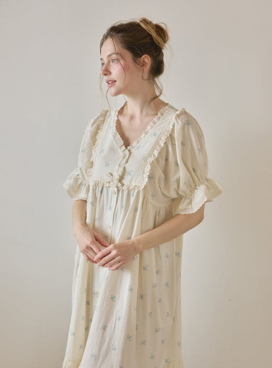 DeMarie Cotton Short Sleeve V - Neck Dress (Sleepwear) - premium Korean sleepwear by LUNALUZ