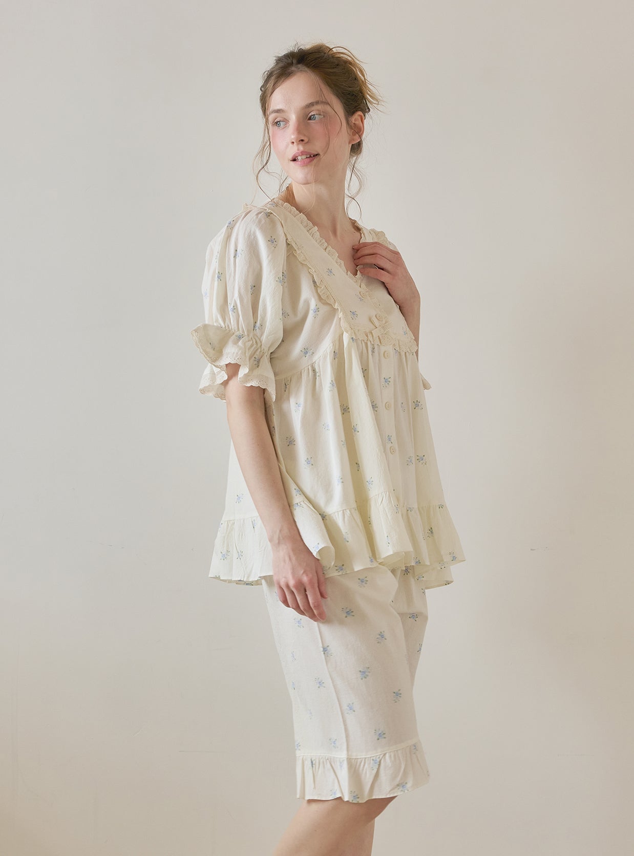 DeMarie Cotton Short Sleeve V - Neck Pajama Set - premium Korean sleepwear by LUNALUZ