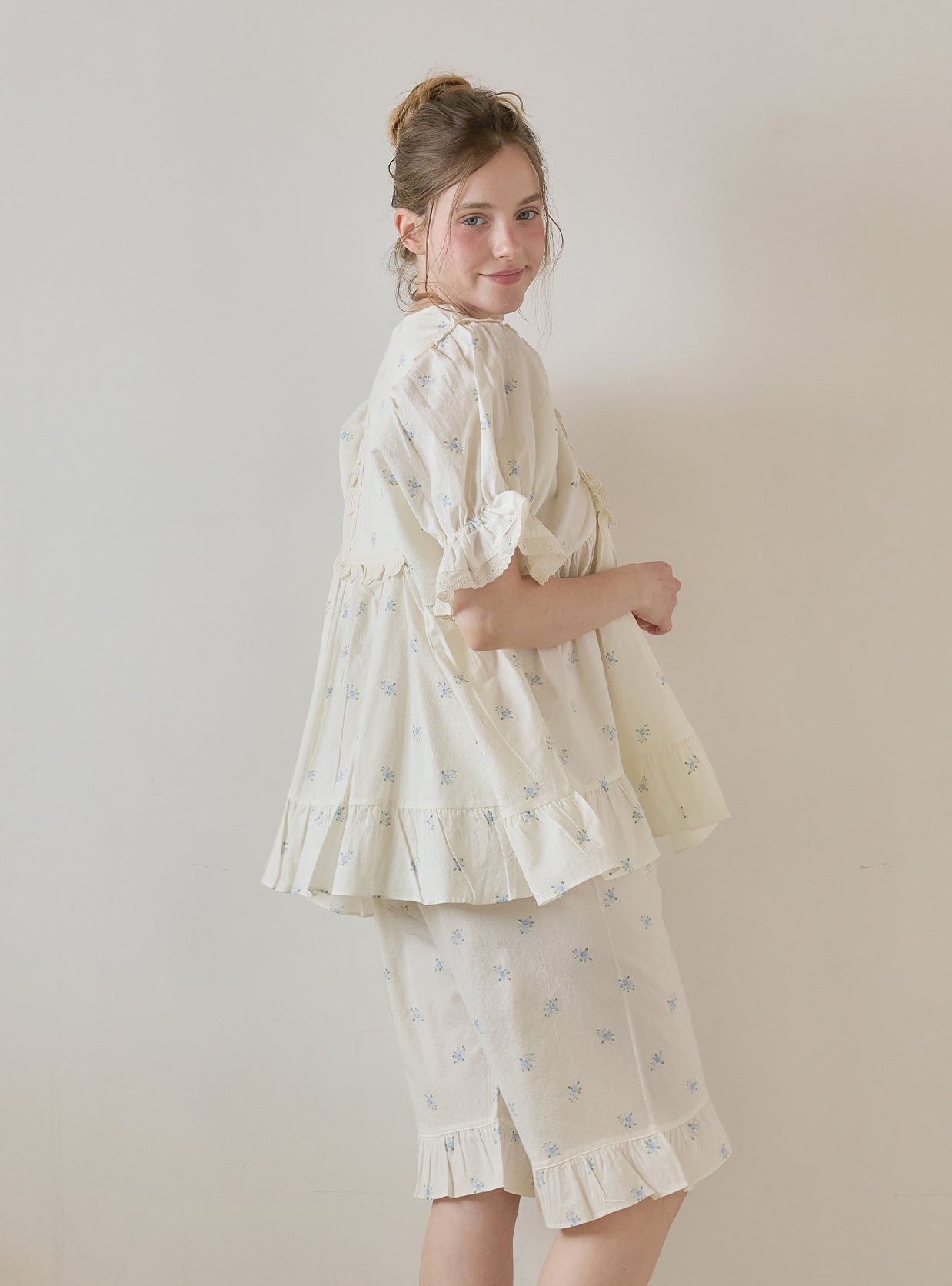 DeMarie Cotton Short Sleeve V - Neck Pajama Set - premium Korean sleepwear by LUNALUZ