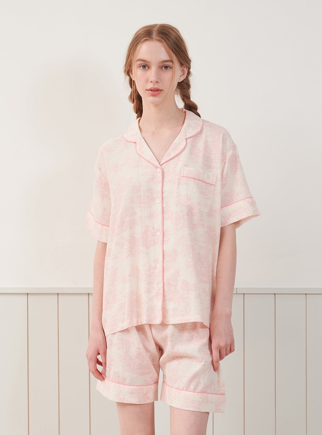 Elise Rayon Cotton Short - Sleeve Notched Collar Pajama Set (2 Colors) - premium Korean sleepwear by LUNALUZ