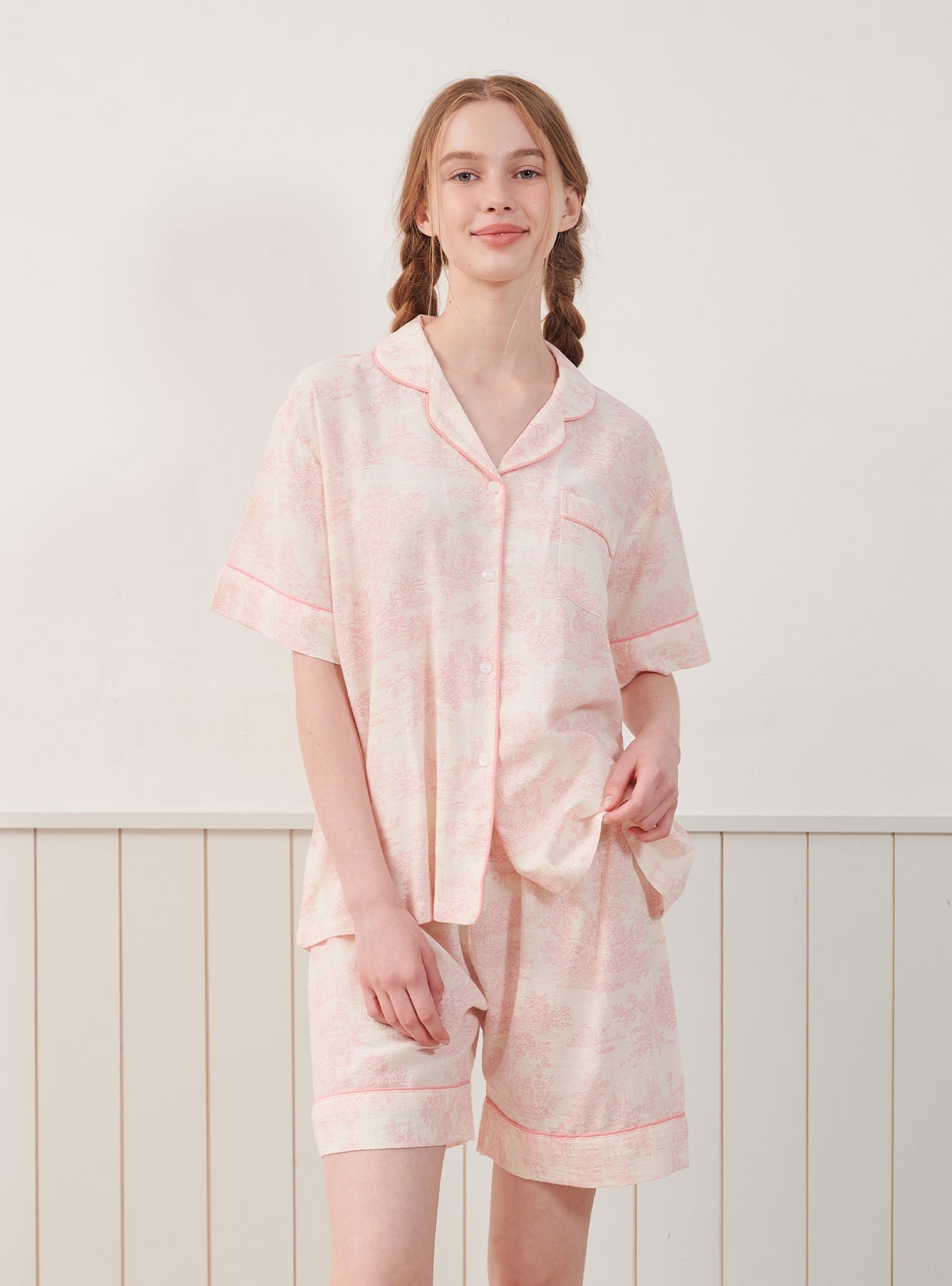 Elise Rayon Cotton Short - Sleeve Notched Collar Pajama Set (2 Colors) - premium Korean sleepwear by LUNALUZ