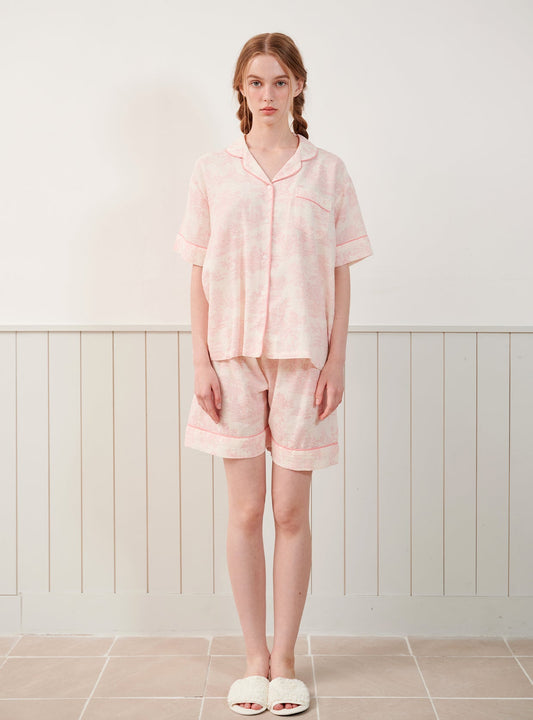 Elise Rayon Cotton Short - Sleeve Notched Collar Pajama Set (2 Colors) - premium Korean sleepwear by LUNALUZ