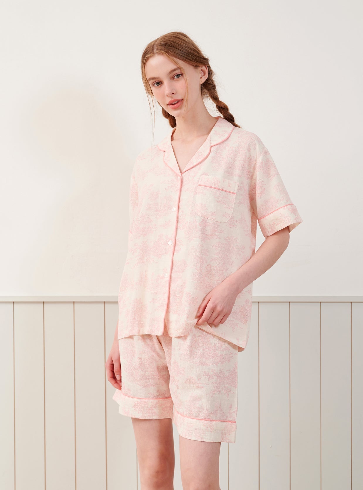 Elise Rayon Cotton Short - Sleeve Notched Collar Pajama Set (2 Colors) - premium Korean sleepwear by LUNALUZ