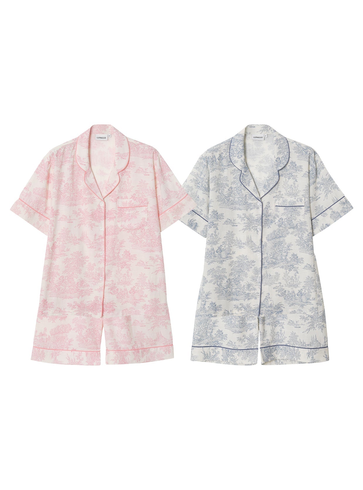 Elise Rayon Cotton Short - Sleeve Notched Collar Pajama Set (2 Colors) - premium Korean sleepwear by LUNALUZ