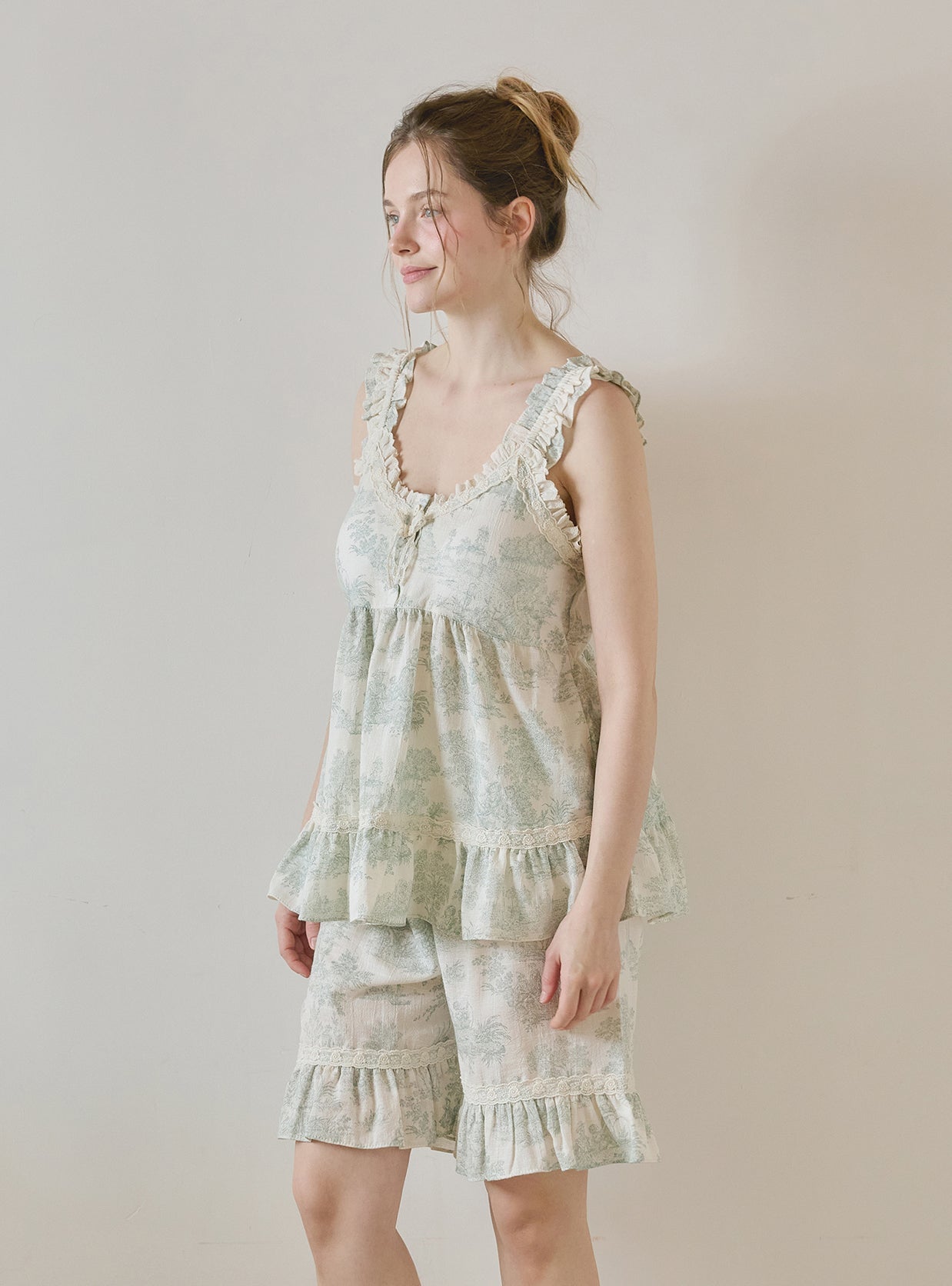 Elise Rayon - Cotton Sleeveless Bra - Cup Pajama Set (2 Colors) - premium Korean sleepwear by LUNALUZ
