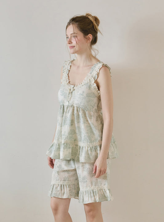 Elise Rayon - Cotton Sleeveless Bra - Cup Pajama Set (2 Colors) - premium Korean sleepwear by LUNALUZ