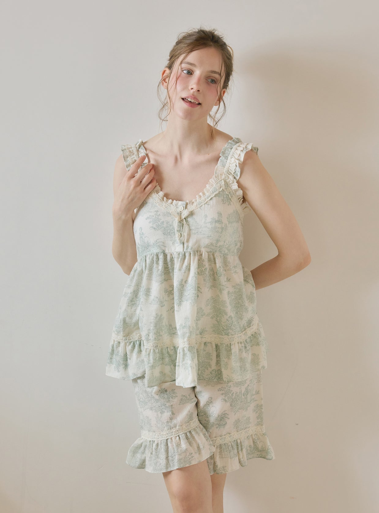 Elise Rayon - Cotton Sleeveless Bra - Cup Pajama Set (2 Colors) - premium Korean sleepwear by LUNALUZ
