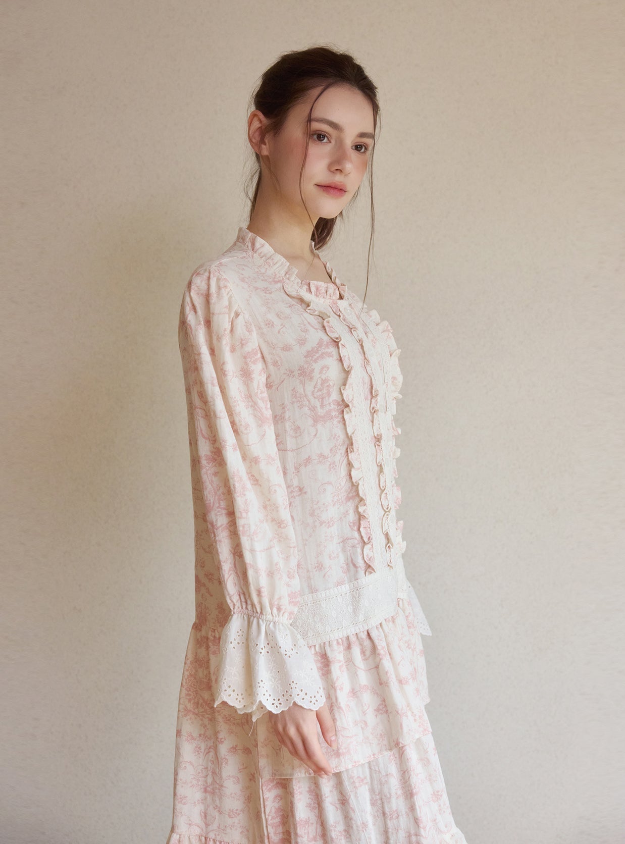 Elva Cotton Long - Sleeve Round - Neck Nightdress - premium Korean sleepwear by LUNALUZ