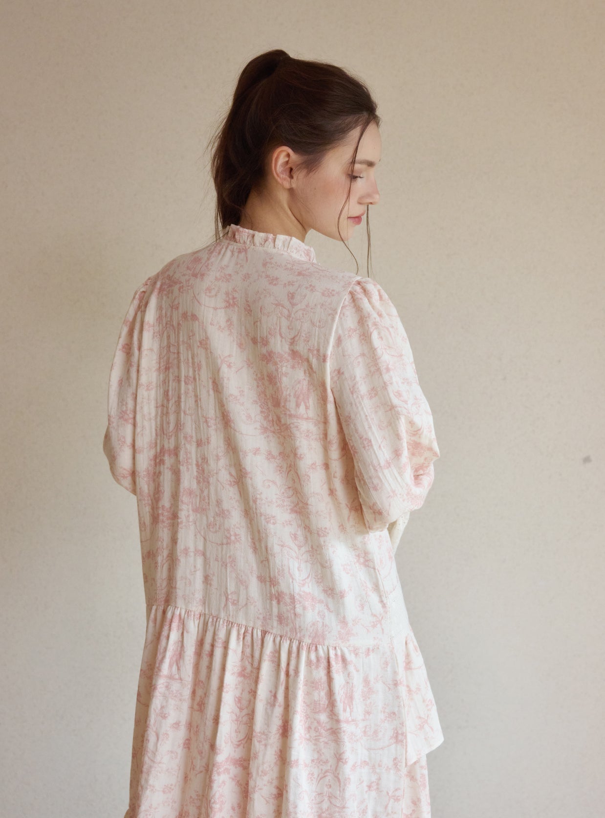 Elva Cotton Long - Sleeve Round - Neck Nightdress - premium Korean sleepwear by LUNALUZ